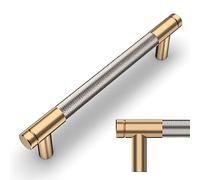 Amerdeco 10 Pack Champagne Bronze and Brushed Nickel Knurled Cabinet Pulls 128mm Hole Center to Hole Center Kitchen Cabinet Handles for Drawer Dresser, Cupboard and Wardrobe AM003