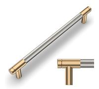 Amerdeco 10 Pack Champagne Bronze and Brushed Nickel Knurled Cabinet Pulls 192mm Hole Center to Hole Center Kitchen Cabinet Handles for Drawer Dresser, Cupboard and Wardrobe AM003