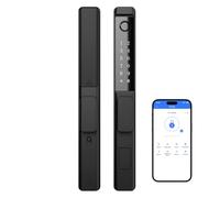 Amerdeco Smart Fingerprint Door Lock with Handle, Keyless Entry: Fingerprint/Smartphone/Code/IC Card/Key, Bluetooth Electronic Deadbolt for Front Wooden & Aluminium Doors, Weatherproof, Matte Black