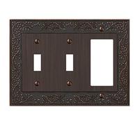 Amerelle 43TTRVB English Garden Wallplate, 2 Toggle / 1 Rocker, Cast Metal, Aged Bronze, 1-Pack