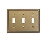 Amerelle 84TTTRB Steps Cast Metal Triple Toggle Wallplate, Rustic Brass