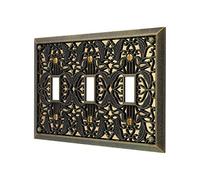 Amerelle Filigree Triple Toggle Cast Metal Wallplate in Antique Brass