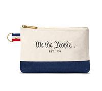 America 250 Canvas Pouch Bag - Officially Licensed Commemorative 250th Anniversary - Durable Canvas, Gold Zipper, Navy Bottom, Compact Essentials Organizer, White, We the People
