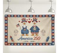 America 250 Celebration Backdrop, Vintage Patriotic Decor with Stars and Stripes, Red Blue Indoor/Outdoor Party Background for Fourth of July Events 71x43 Inch