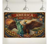 America 250 Years Backdrop, Vintage Patriotic Eagle and Statue Decorations, Red Blue Gold Party Background for Independence Day Celebration 71x43 Inch