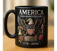 America 250th Anniversary Black Ceramic Mug, Patriotic Eagle Design, 1776-2026 Commemorative Coffee Cup, 8.2x9.6cm
