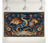 America 250th Anniversary Wall Backdrop, Vintage Dragon Design with Floral Elements, Blue and Gold Party Decorations, Indoor/Outdoor Photo Background for Celebrations 71x43 Inch