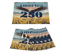 America-250th Farm Bald Eagle Vinyl Placemats Set of 6 for Dining Tables,Kitchen Table Mats Heat Resistant Washable Wipeable PVC Place Mat