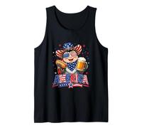 America 4th July Ladybug Sunglasses Eating Hotdog and Beer Tank Top