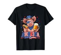 America 4th July Pig Sunglasses Eating Hotdog and Beer T-Shirt