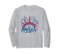 America 4th of July Land of the Free Graphic Tee Long Sleeve T-Shirt