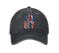 America and Dominican Republic Flag Baseball Cap Washed Denim Dad Hat Adjustable Twill Cotton Distressed Vintage Trucker Caps for Men Women