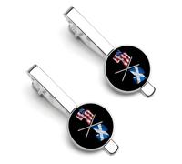 America And Scotland Scottish Flag Tie Clip for Men,Round Tie Bar Clips And Cufflinks Set for Luxury Clothing Accessories 2 Pcs&-A0B1