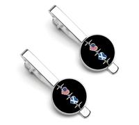 America And Scotland Scottish Flag Tie Clip for Men,Round Tie Bar Clips And Cufflinks Set for Luxury Clothing Accessories 2 Pcs&-A0B1