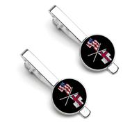 America And The Faroe Islands Flag Tie Clip for Men,Round Tie Bar Clips And Cufflinks Set for Luxury Clothing Accessories 2 Pcs&-A0B1