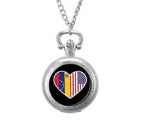 America and Venezuela State Flag Vintage Pocket Watch with Chain Arabic Numerals Scale Quartz Pocket Watches Gifts for Men Women
