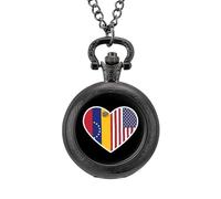 America and Venezuela State Flag Vintage Pocket Watch with Chain Arabic Numerals Scale Quartz Pocket Watches Gifts for Men Women