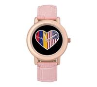 America and Venezuela State Flag Women's Wrist Watch Fashion Wristwatches with Pink Strap Gifts for Women Mother Wife Birthday