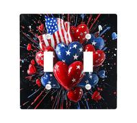 America Balloons 4th of July Decorative Switch Cover Plate 2 Gang Double Toggle, USA Independence Day Electrical Faceplate for Bedroom Bathroom Decor, Holiday Standard Size Switchplate