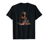 America Bear with Patriotic Flag and Military Shoes T-Shirt