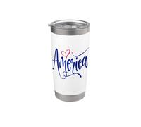 America Blue Script Red Heart Patriotic Womens Design Stainless Steel Insulated Tumbler