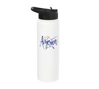 America Blue Script Red Heart Patriotic Womens Design Stainless Steel Insulated Water Bottle