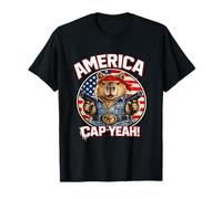 America Cap Yeah Funny Capybara US Flag T-Shirt