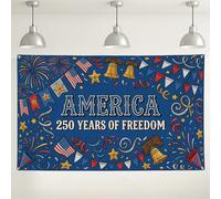 America Celebration Wall Backdrop, Festive Stars and Banners Party Decorations, Blue Independence Day Indoor/Outdoor Photography Background for 4th of July Events 71x43 Inch