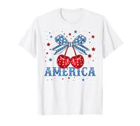 America Cherries Coquette Bow Cherry July 4th USA Flag Women T-Shirt