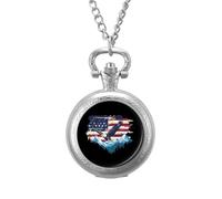 America Eagle Flag Vintage Pocket Watch with Chain Arabic Numerals Scale Quartz Pocket Watches Gifts for Men Women