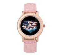America Eagle Flag Women's Wrist Watch Fashion Wristwatches with Pink Strap Gifts for Women Mother Wife Birthday