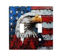 America Eagles 4th of July Decorative Switch Cover 2 Gang Double Toggle, Independence Day Switchcover Wall Plate, USA Cool Electrical Faceplate for Bedroom Living Room Decor