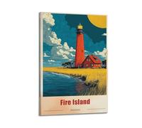 America Fire Island Vintage Travel Souvenir Poster Room Aesthetic Print Art Wall Painting Canvas Modern Bedroom Decor 08x12inch(20x30cm)