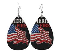 America First Teardrop Leather Earrings Ladies Print Pendant With Hook Fashion Vintage Party Daily Wear