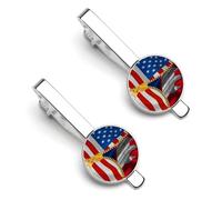 America Flag And Cambodian Flag Flag Theme Tie Clip for Men,Round Tie Bar Clips And Cufflinks Set for Luxury Clothing Accessories 2 Pcs&-1&-20