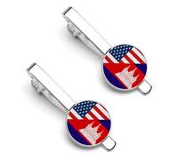 America Flag And Cambodian Flag Tie Clip for Men,Round Tie Bar Clips And Cufflinks Set for Luxury Clothing Accessories 2 Pcs-O7DS