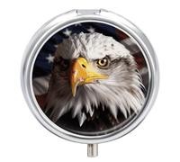 America Flag and Eagle Pill Box Medicine Pill Organizer 3 Compartment Daily Pill Case Small Pill Container Round Pill Holder Travel Pill Box Metal Pill Case for Purse Pocket