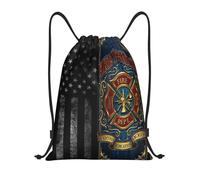 America Flag And Firefighter Sports String Backpack Lightweight Drawstring Bag Stylish String Bag For Sport Hunting Outside 39X46Cm