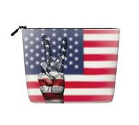 America Flag and Hippie Peace Makeup Bag Large Capacity Fake Hemp, Portable Zippered Case Water Resistant Toiletry Pouch