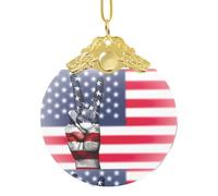 America Flag and Hippie Peace print Glass Circular Pendant - Hanging Decoration with Metal Buckle, Home and Office Decoration