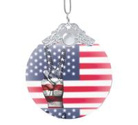 America Flag and Hippie Peace print Glass Circular Pendant - Hanging Decoration with Metal Buckle, Home and Office Decoration