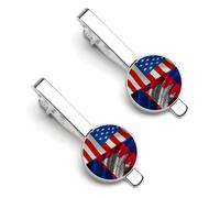 America Flag Cambodian Flag Flag Theme Tie Clip for Men,Round Tie Bar Clips And Cufflinks Set for Luxury Clothing Accessories 2 Pcs&-1&-11