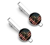 America Flag Tractor Born to Be Farmer 1 Tie Clip for Men,Round Tie Bar Clips And Cufflinks Set for Luxury Clothing Accessories 2 Pcs