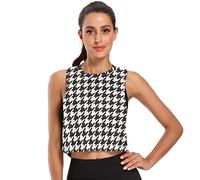 America Flag Womens Sleeveless Crop Tops Athletic Running Tank Tops, Houndstooth Black and White, S