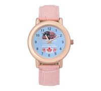 America Grown with Canadian Roots Women's PU Leather Strap Watch Analog Quartz Watch Casual Wristwatch for Home Work