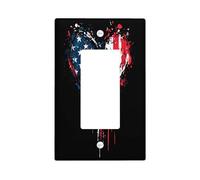 America Heart 4th of July Decorative Switch Cover 1 Gang Single Rocker, USA Independence Day Switchcover Wall Plate, Holiday Electrical Faceplate for Bedroom Living Room Decor