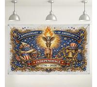 America Independence Anniversary Backdrop, Vintage Celebration Decorations, Patriotic Red Blue Gold Photo Background for 4th of July Party Supplies 71x43 Inch