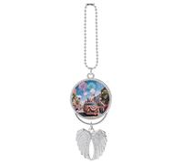 America Independence Day Car Pendant Metal, Aesthetic Decor Auto Mirror Hanging Ornament Charm Pendant for Car Rear View Mirror, Silver-Style