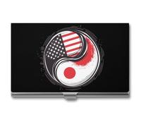 America & Japan Flag Yin-yang Business Card Holder Metal Wallet Credit Card ID Case for Men Women