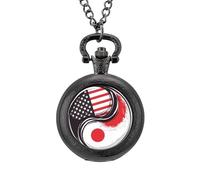 America & Japan Flag Yin-yang Pocket Watch Vintage Quartz Pocket Watches with Chain for Men Women Black-Style